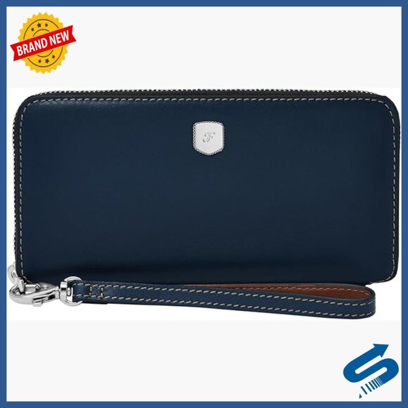 Genuine Leather Zip-Around Continental Wallet with Wristlet Strap